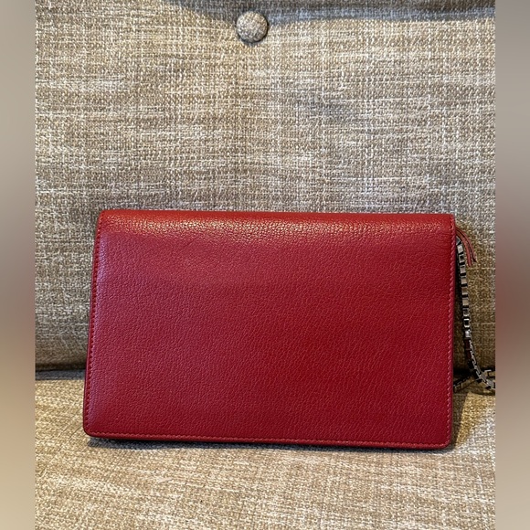 Balenciaga Red Lambskin Leather Metallic Edge Wallet On Chain Bag - Picture 4 of 14